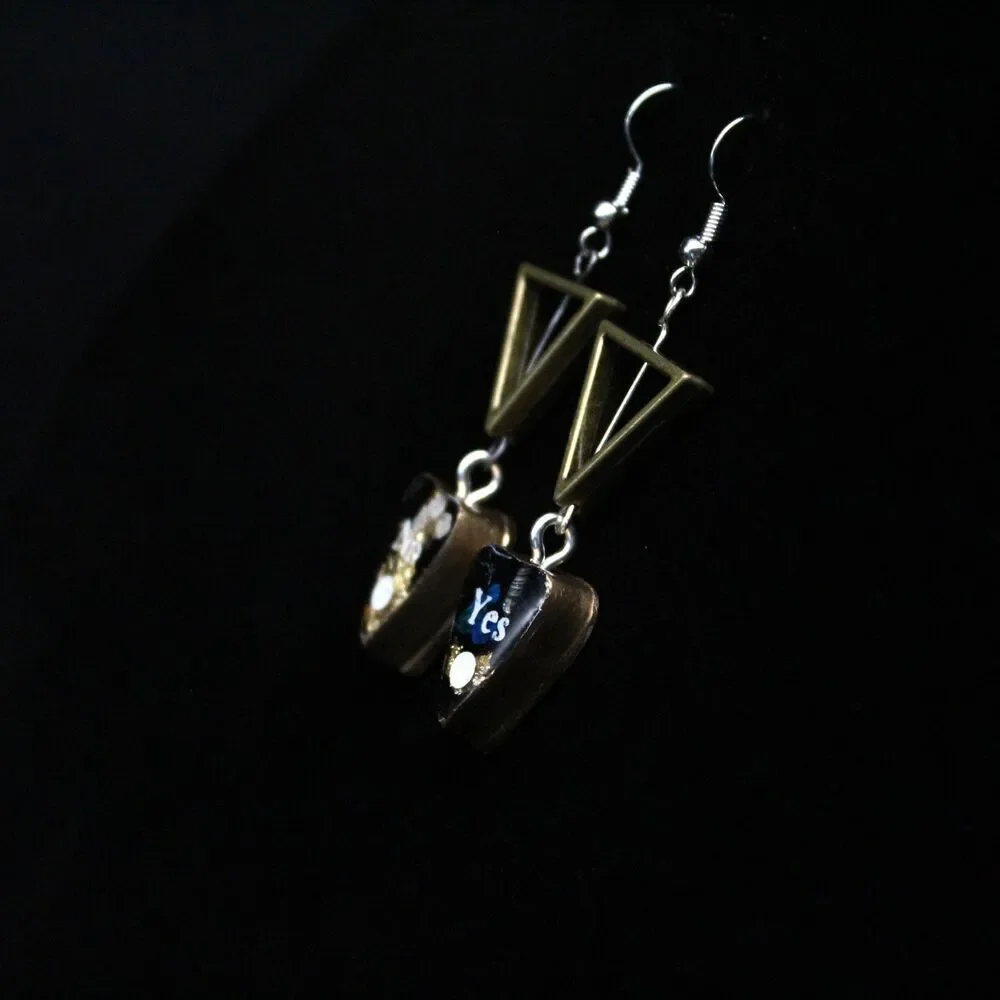 Black and Gold Wild Flower Ouija Planchette Wire Hook Earrings